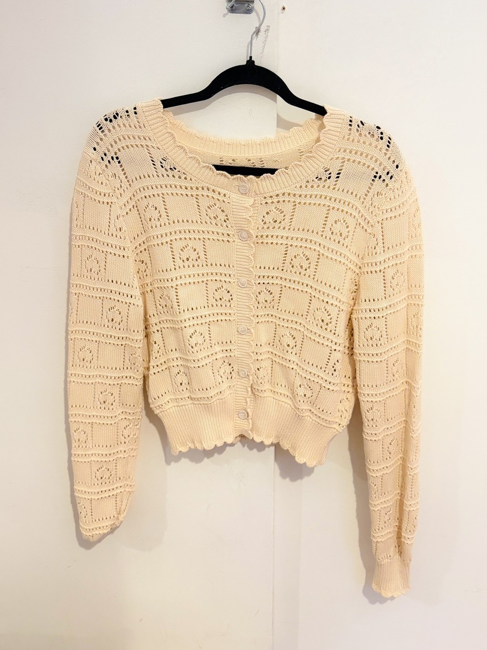 Cream Crochet Knit Button-Front Women's Sweater